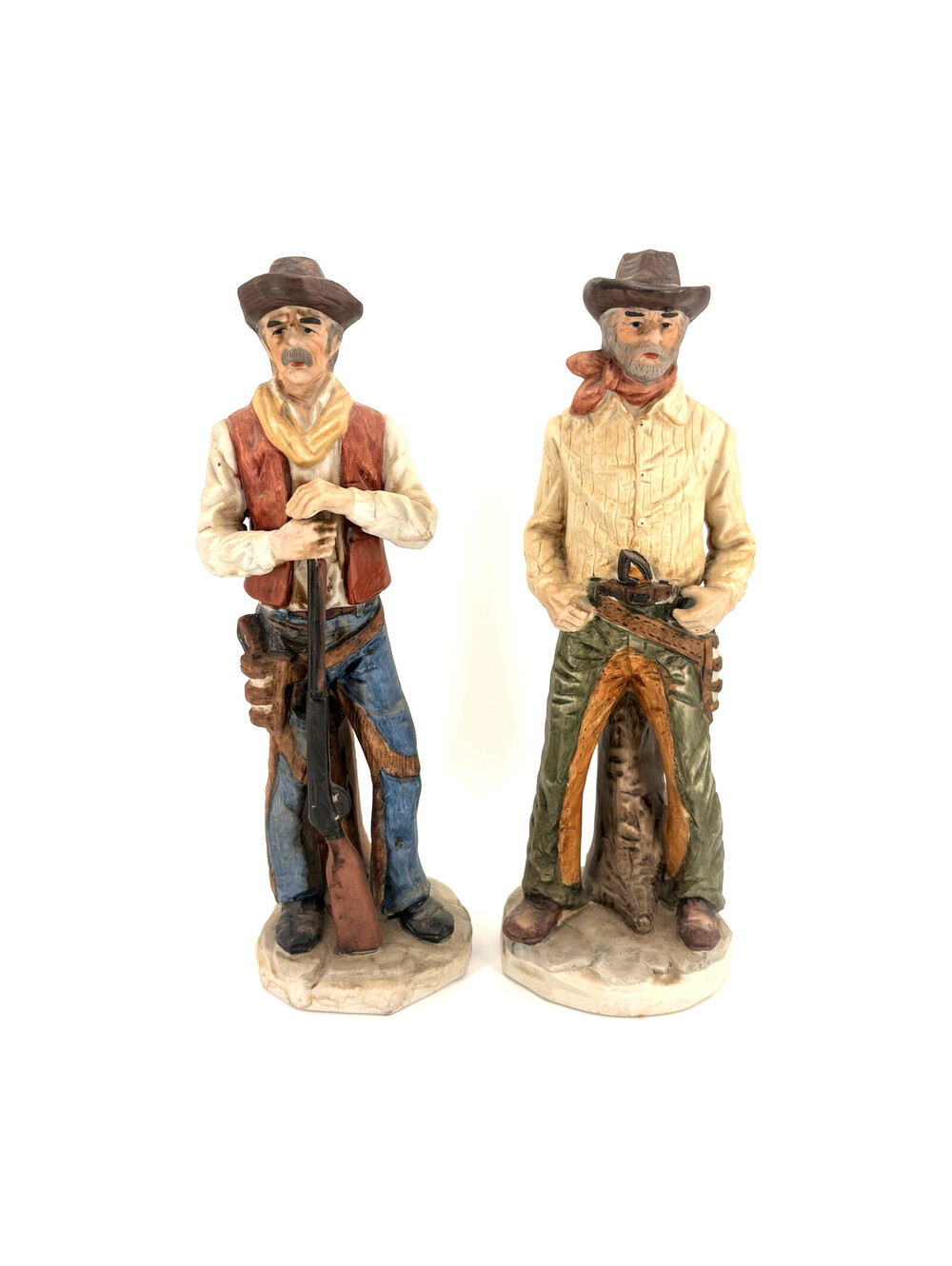 Western Americana Cowboy Figurines Set of 2 Hand-Painted Ceramic Vintage